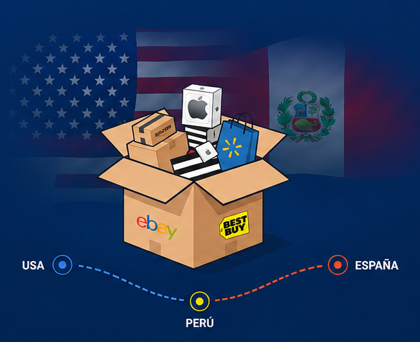 Caja con compras de USA y España camino a Perú